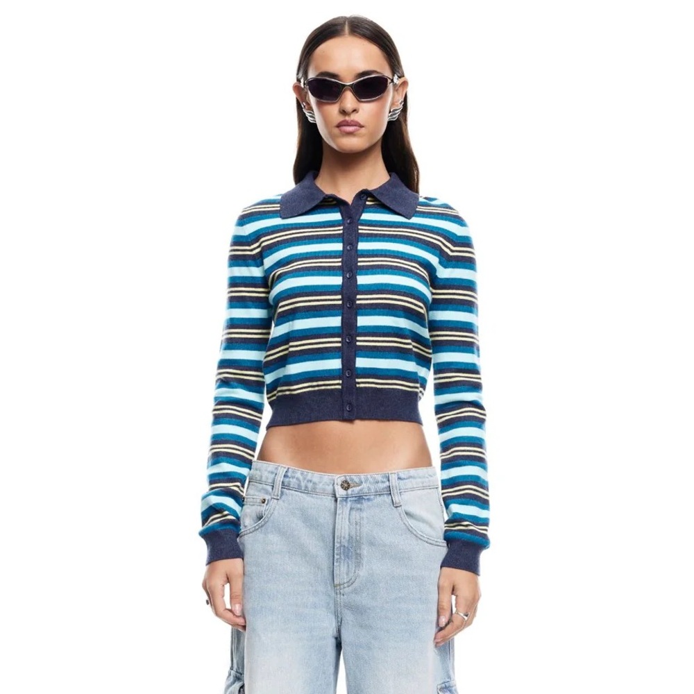 Lioness Blue Striped Cropped Top